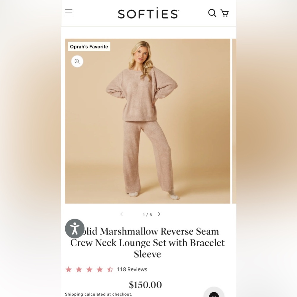 Softies Marshmallow Reverse Seam Crew Neck and Wide Leg Pants Set in Coco